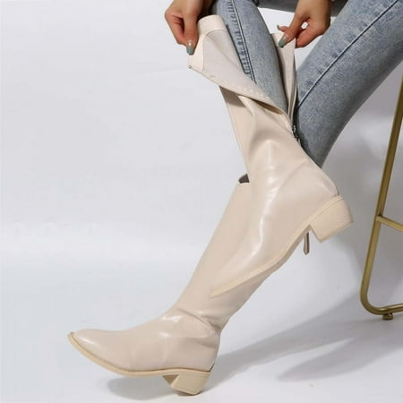 

Tdoqot Womens Thigh High Boots- Christmas Gifts Chunky Heel Casual Wedges Women s Knee High Boots White 41