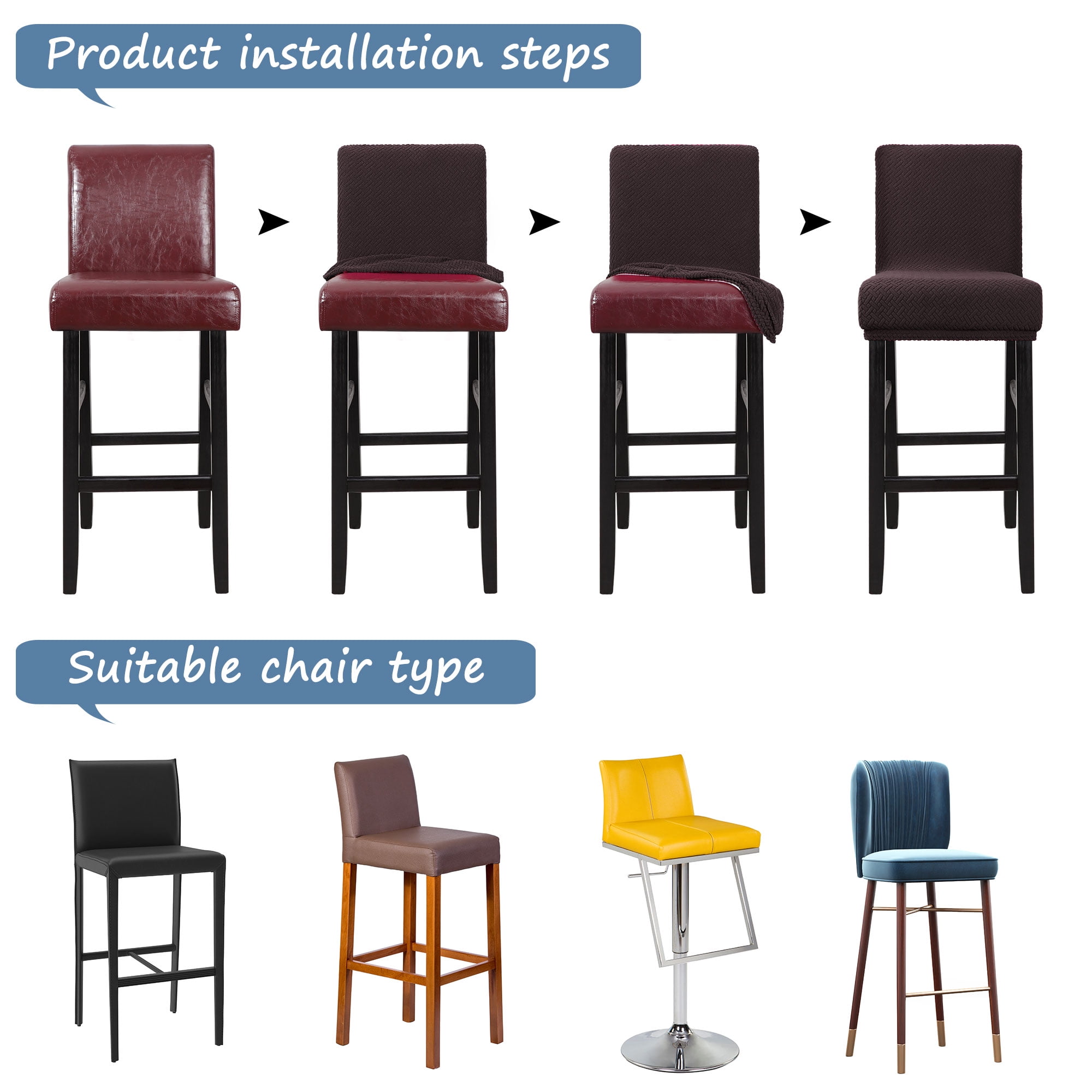 Unique Bargains Bar Stool Covers for Bar Counter Short Back Chair Slipcovers Dark Brown 2 Pcs