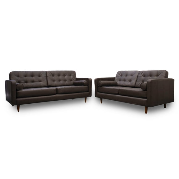 Sala de Piel Genuina Sofá y Love Seat ConfortoPiel Noruega Chocolate
