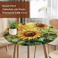 thumbnail image 5 of Country Yellow Floral Round Fitted Table Cover Idyllic Sunflower Oil Painting Waterproof Table Cloth with Elastic Edge Wipeable Tablecloth for Picnic Camping Party Fits 45"-54" Diameter, 5 of 8