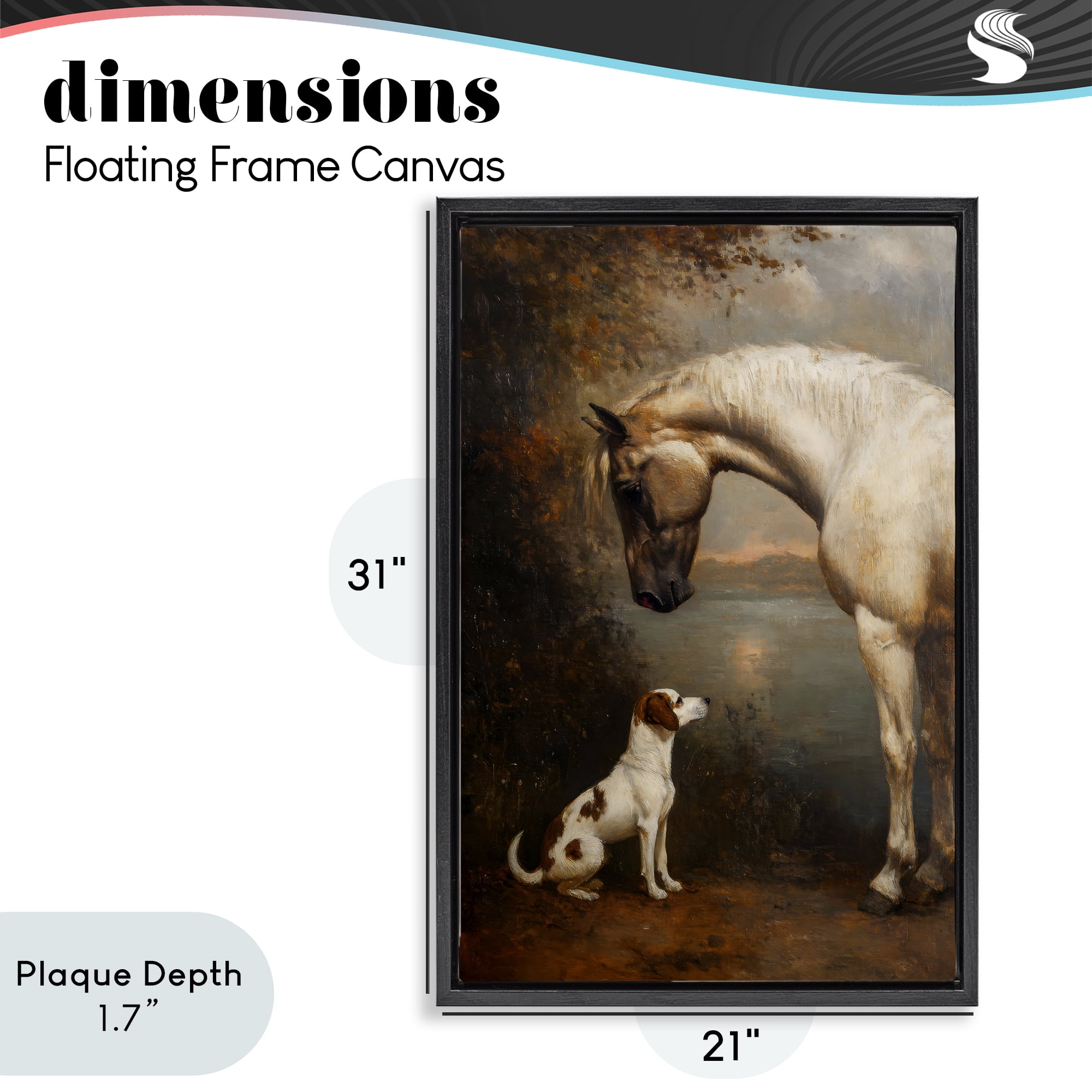 Stupell Industries Hound & Horse Vintage View Black Framed Floater Canvas Wall Art, design by Petal Prints Design