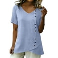 thumbnail image 5 of Delayuji Linen Tshirts For Women Short Sleeve with Button V Neck Lightweight Breathable Casual Blouse Beach Summer Tops Daily Wear, 5 of 7