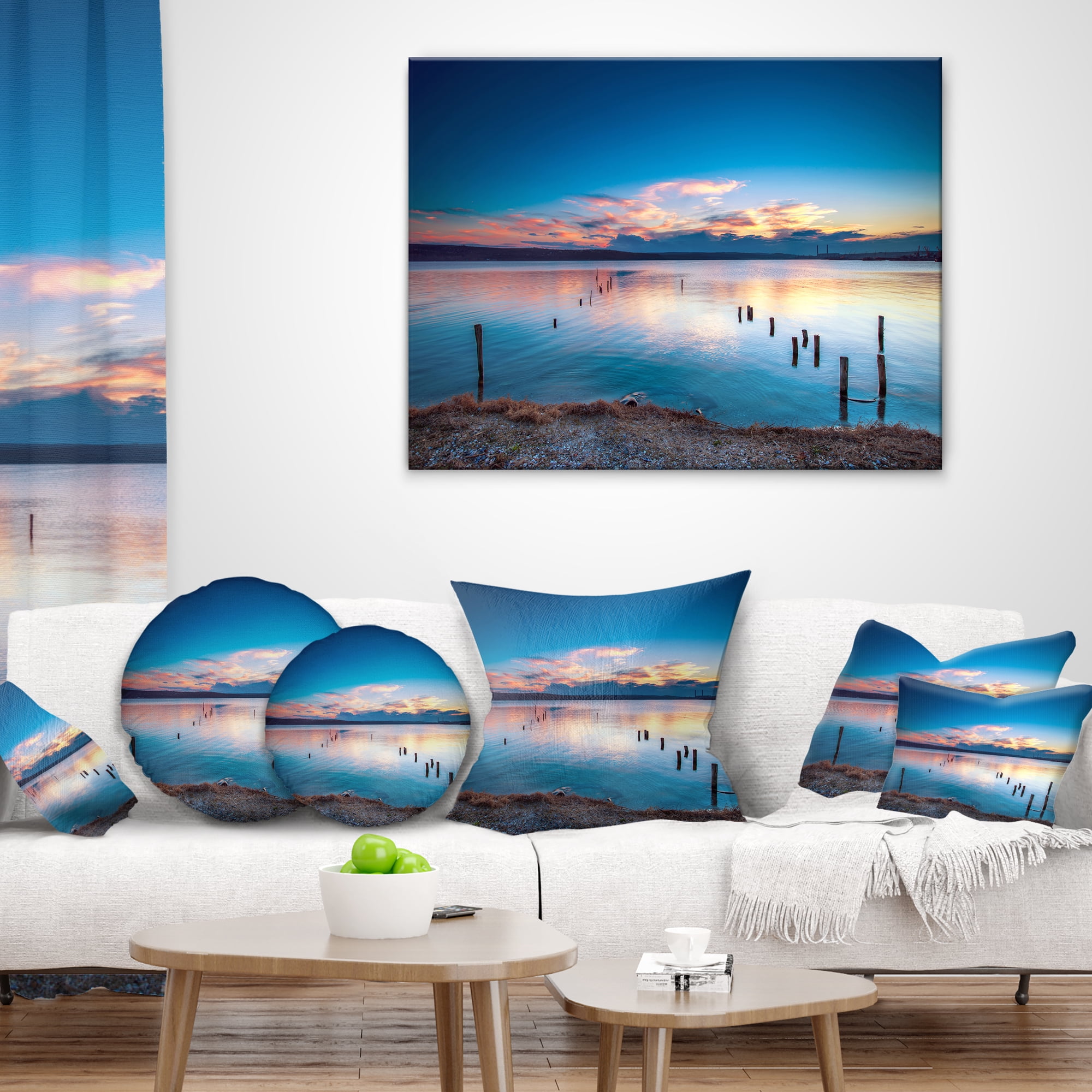 Designart Bright Blue Sky and Blue Waters - Seashore Throw Pillow - 12x20