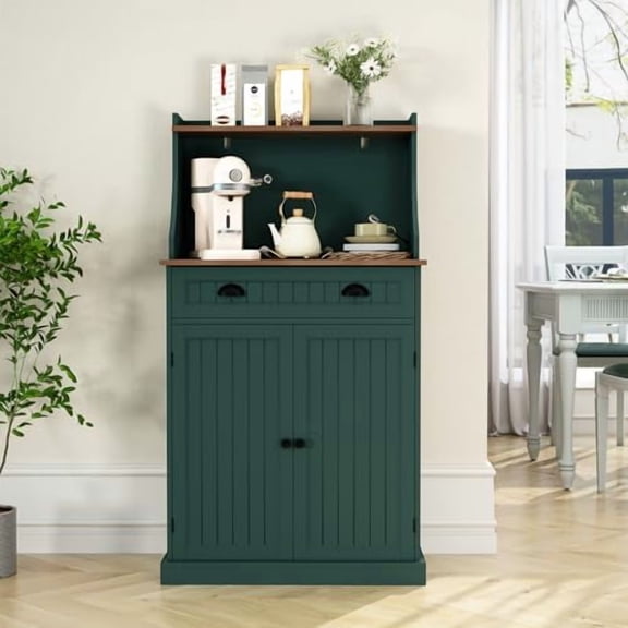 54" Kitchen Pantry Storage Cabinet with Doors and Adjustable Shelves, Green Freestanding Microwave Cabinet with Drawer for Kitchen, Coffee Bar, Living Room