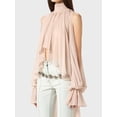 thumbnail image 4 of Women'S Chiffon Blouse Asymmetrical Tops Split Sleeve Sheer Flowy Mock Neck Halter Top Pink M, 4 of 7