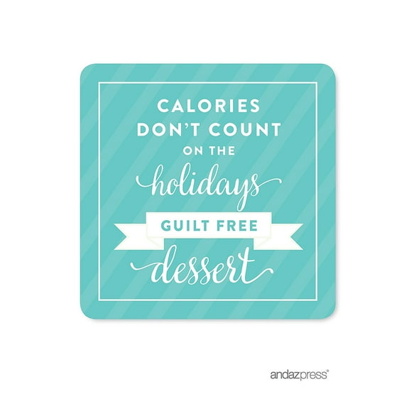 Calories Don't Count Diamond Blue Christmas Square Gift Label Stickers, 40-Pack