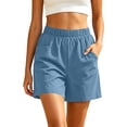 thumbnail image 6 of Ihhxva Cotton Shorts for Women Relaxed Fit Elastic Waist Solid Color with Pockets Adjustable Stretchable Summer Exterior Pocket Mid Rise Flat Front Casual Beach Workout Lounge S-2XL, 6 of 7
