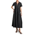 thumbnail image 1 of Gupgi Robe en Denim pour Femme Grande Taille Coupe Décontractée Robes Évasées Tendance Longue Sans Manches Col Rabattu Boutonnée devant Robe-Chemise P-5TG, 1 of 9