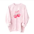 thumbnail image 5 of hxobax Pink Sweatshirt for Womens Fleece Pullover Tops Cute Cherry Bow Sweatshirts Jumper for Teens, 5 of 7