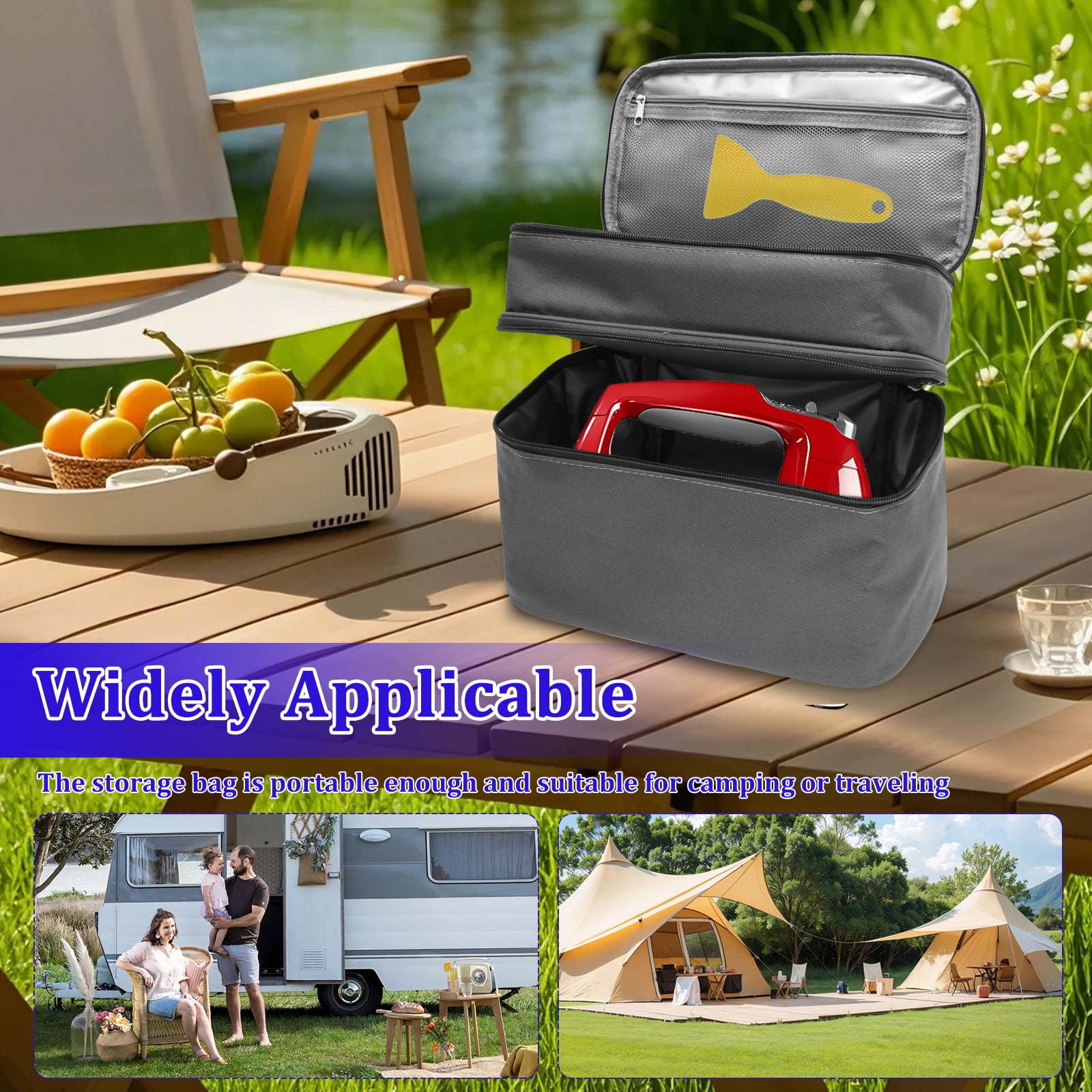 Grusce Hand Mixer Case, Immersion Blender Attachment Storage Bag Blender Stick Handheld Carrying Case with Handle, Hand Mixer Accessories Portable Travel Organizer
