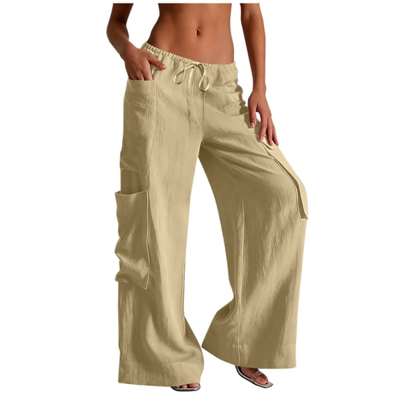 RQYYD Women's Drawstring Elastic Waist Cargo Pants Casual Loose Wide Leg Lightweight Outdoor Travel Daily Wear Bottoms