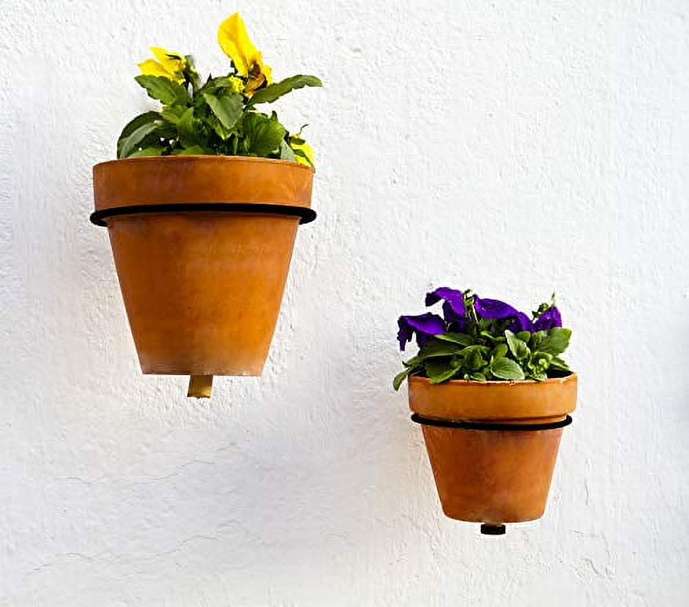 Darware Metal Wall Ring Planters with Pots (4-Pack, 8-Piece Set); Wall Mounted Clay Pots with Holders for Plants and Flowers