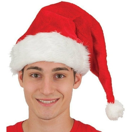 Santa Claus Hat Plush Velvet Red Costume Accessory With Fur Deluxe