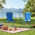 thumbnail image 2 of SONGMICS Silla de Camping, Juego de 2 Sillas de Exterior, Respaldo Alto, Apoyabrazos, Bolsillo para Tazas, Portátil, Plegable, Carga de 330 lbs, Acampada, Jardín, Pesca, Terraza, Azul, 2 of 8