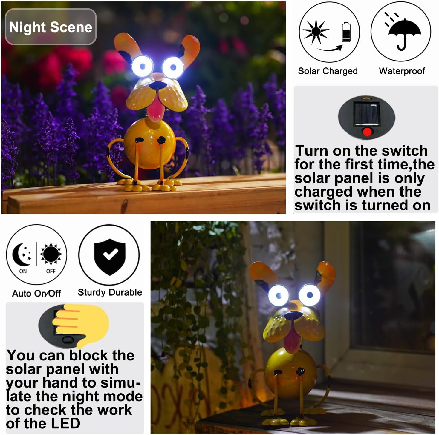 Solar Dog Statue Lights Outdoor Metal Yard Art - Funny Puppy Statue for Garden Patio Decor Lawn Ornaments(Sitting Dog)