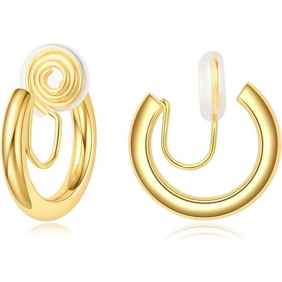 Gold Hoop Clip on Earrings for Women Hypoallergenic 14k Real Gold Plated Lightweight Small Chunky Clip on Earrings for Women