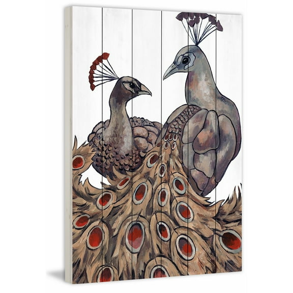 MARMONT HILL 'Peacock Partner II' Painting Print on White Wood - Multi-Color 16 x 24
