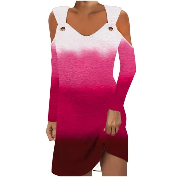 Cameland Women's Long Sleeve Dress Fashion Gradient Cold Shoulder Dress Knee-length Mini Dress