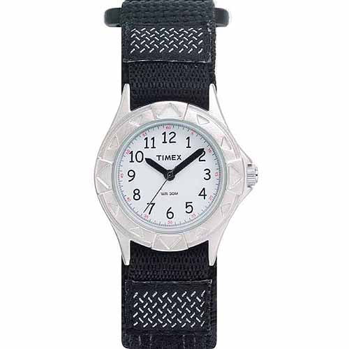 TIMEX TIME MACHINES® Kids' Black/Silver 28mm First Outdoor Analog Watch,  FastWrap® Strap 