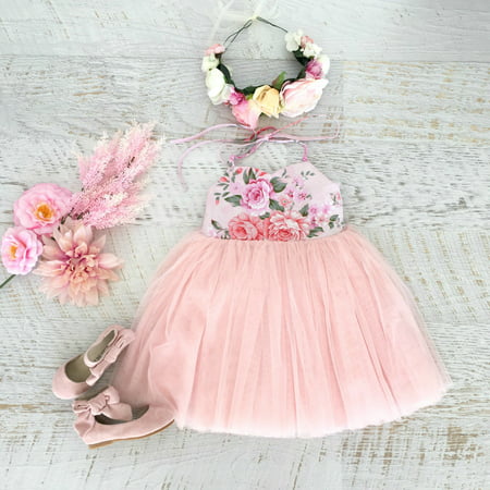 Toddlers Baby Girls Kid Summer Princess Wedding Party Tulle Dress Skirt Sundress Pink 2-3