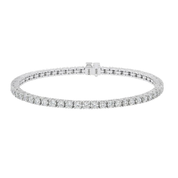 Central Diamond Center Silver Pure Brilliance CZ Tennis Bracelet-7"-3.0mm-5.2cttw-Platinum Plated