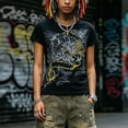 thumbnail image 3 of Women's Graphic Tees Y2K Vintage Gothic Tops 2000s Streetwear Slim Fit Shirt Emo Scene Alternative Clothes for Women, Casual Party Shirts, 3 of 7