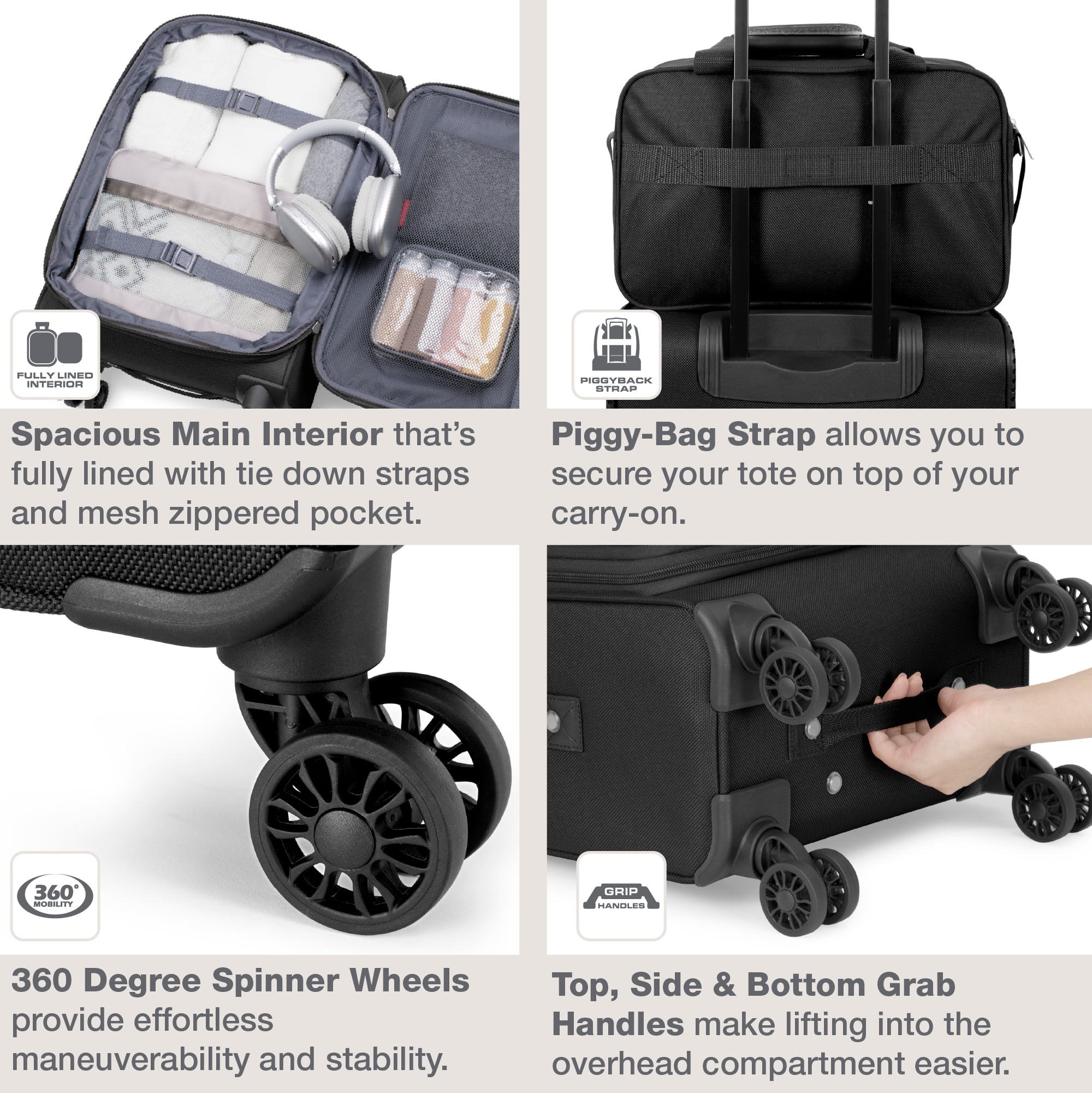 U.S. Traveler Rio Expandable Softside Carry-on - Spinner Wheels, TSA-Approved, 22-Inch Lightweight Travel Suitcase, Black