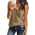 thumbnail image 2 of RYRJJ Womens Tank Tops V Neck Waffle Knit Summer Casual Solid Sleeveless Loose Tee Shirts Soft Comfy Loose Tunics Blouses Vest(02#Brown,3XL), 2 of 5