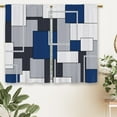 thumbnail image 6 of Navy Blue Geometric Kitchen Curtains - Modern Abstract Checkered Small Short Cafe Window Drapes - Black Grey White Rod Pocket Bathroom Treatment Tier (27.5x36 Inch), 6 of 6
