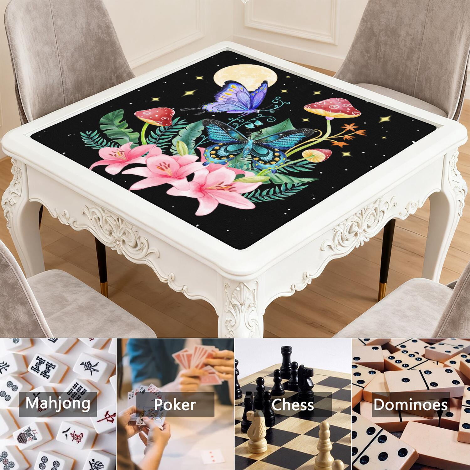 Stylish Plants Pattern Mahjong Mat 31.5 Inches Crafted from Durable Rubber Featuring Anti-Slip Grip Backing and Noise Reduction Technology for Multi-Functional Game Table