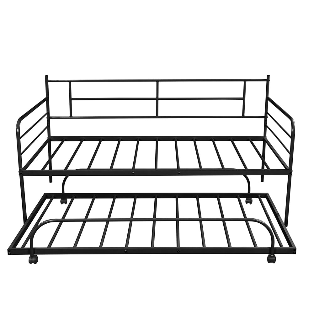 Resenkos Twin Size Metal Daybed with Trundle,Metal Bedframe for Kids/Teens/Adults,Black