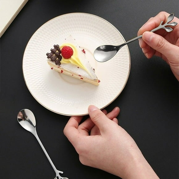 Gold Stainless Steel Leaf Spoon Long Handle Stirring Spoon Coffee Dessert Spoon