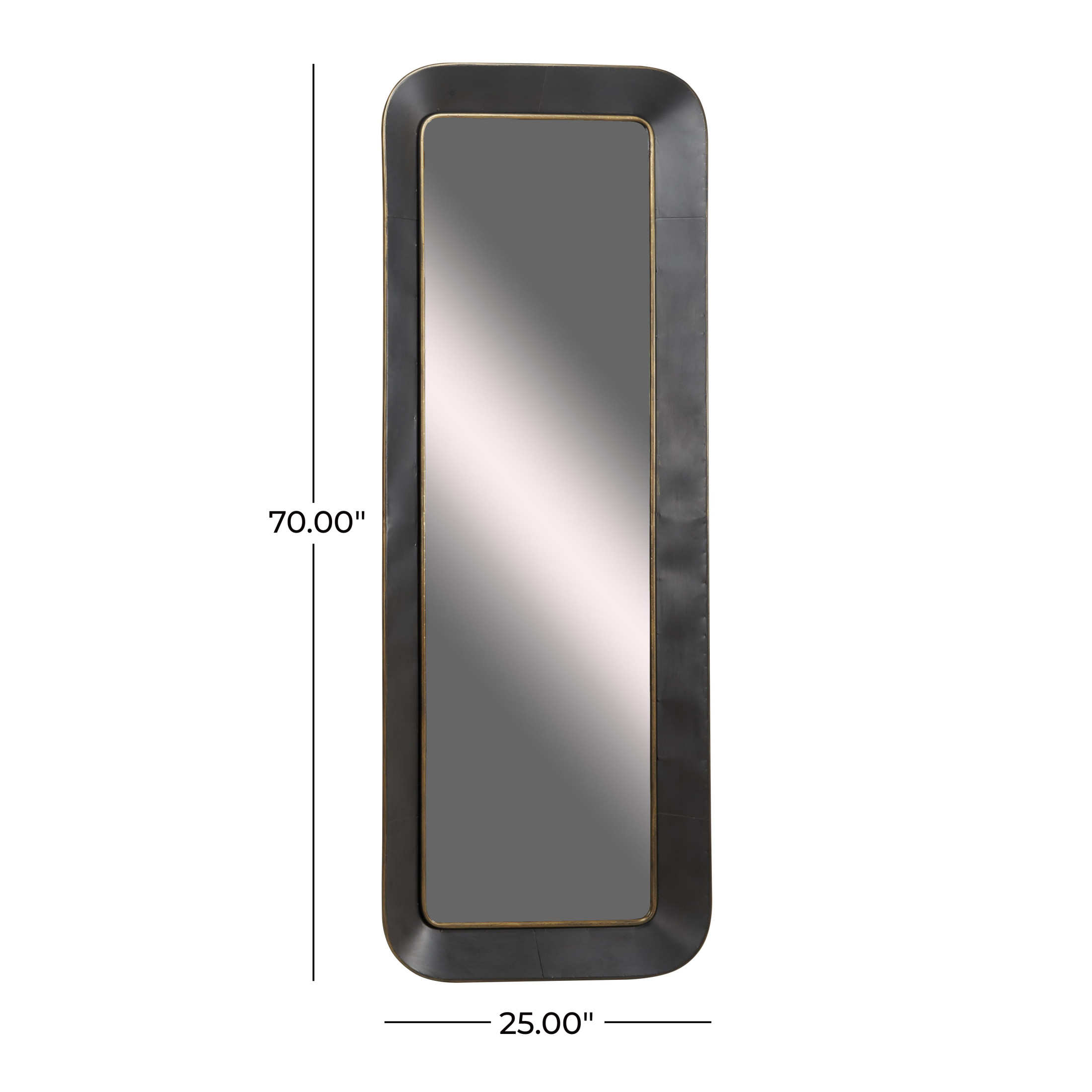 DecMode 25" x 70" Black Concaved Wall Mirror with Gold Detailing