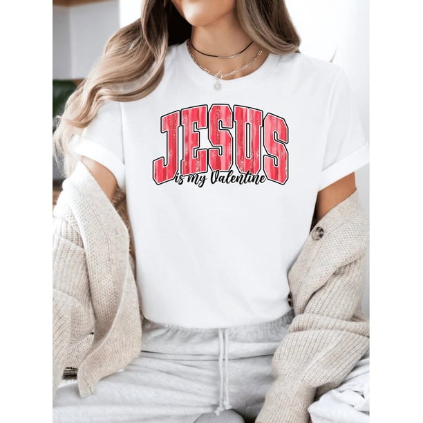 Christian Valentine T-shirt, Retro Love Valentine Vibes Hearts, Jesus Is My Valentine Bible Verse Trendy Tee Design, Loose Style for women, Perfect for Holiday Parties & Gift