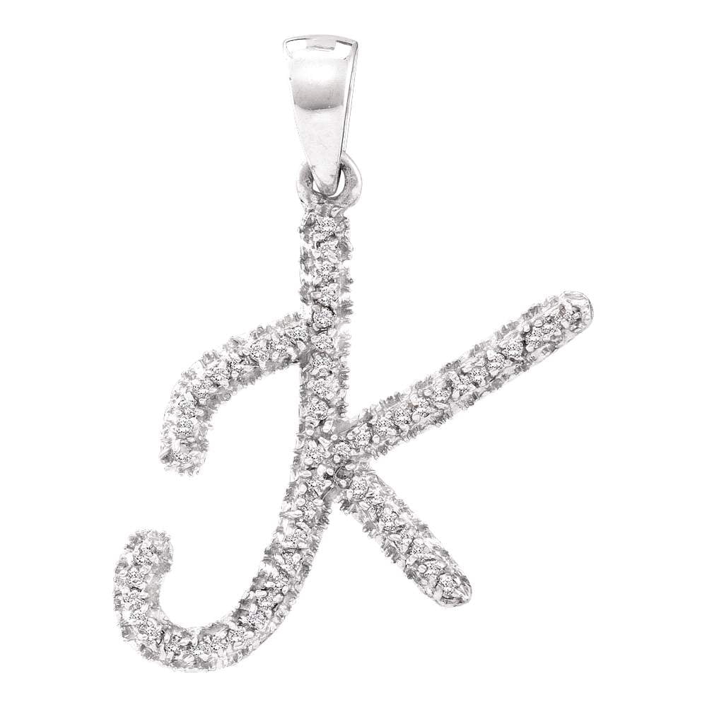 GemApex - Diamond Letter K Pendant 10k White Gold Cursive Alphabet ...