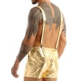thumbnail image 3 of Lejafay Men's Shiny Metallic Adjustable Bib Overall Suspender Short Romper Overalls Hotpants Festival Gold M, 3 of 7