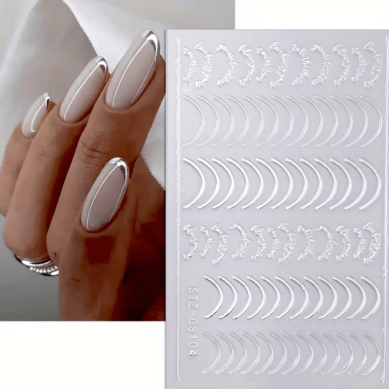 3pcs/set 3D Simple Lines Nail Stickers Rose Gold Metal Stripe Letters Decals Curve Gel Nails Art Sliders Polish Manicure Decor