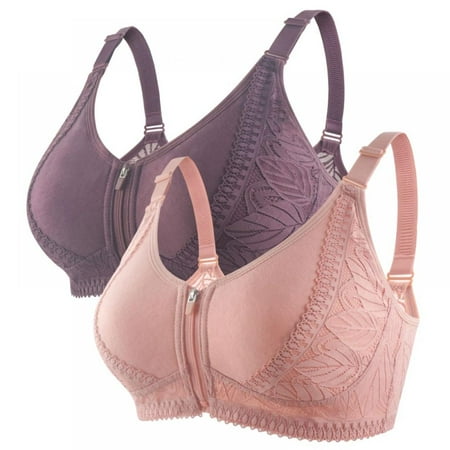 

Baywell Plus Size Zip Front Closure Push Up Bras for Women Lace Beauty Back Bra Comfort Full Coverage Wirefree Bra Everyday Bras 36/80-52/120