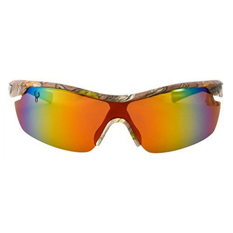 Hornz Polarized Sunglasses Men Camouflage Wrap Around Sport Frame, Brown Forrest Camo / Orange