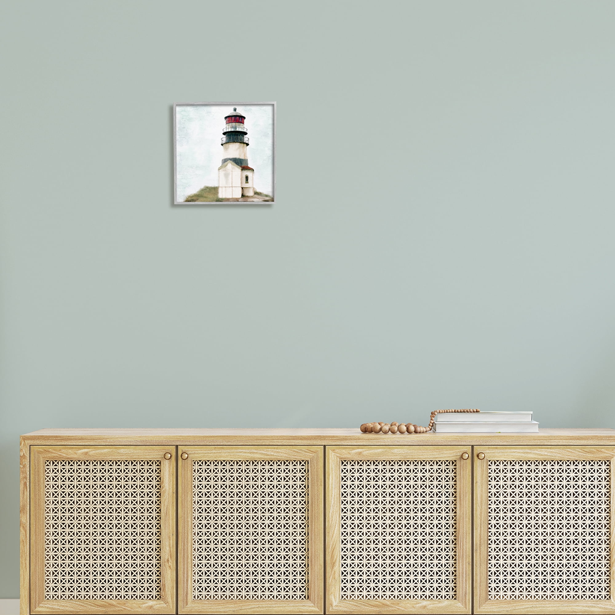 Stupell Industries Calm Lighthouse Clear Sky Ocean Beach Painting, 12 x 12, Design by Kim Allen