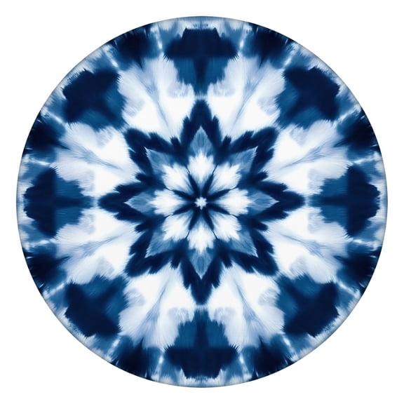 Blue White Tie Dye Mandala Pattern Round Fitted Tablecloth with Elastic Edge,Dining Table Cover Waterproof,Outdoor Round Tablecloth for Camping,Dining,Indoor and Outdoor
