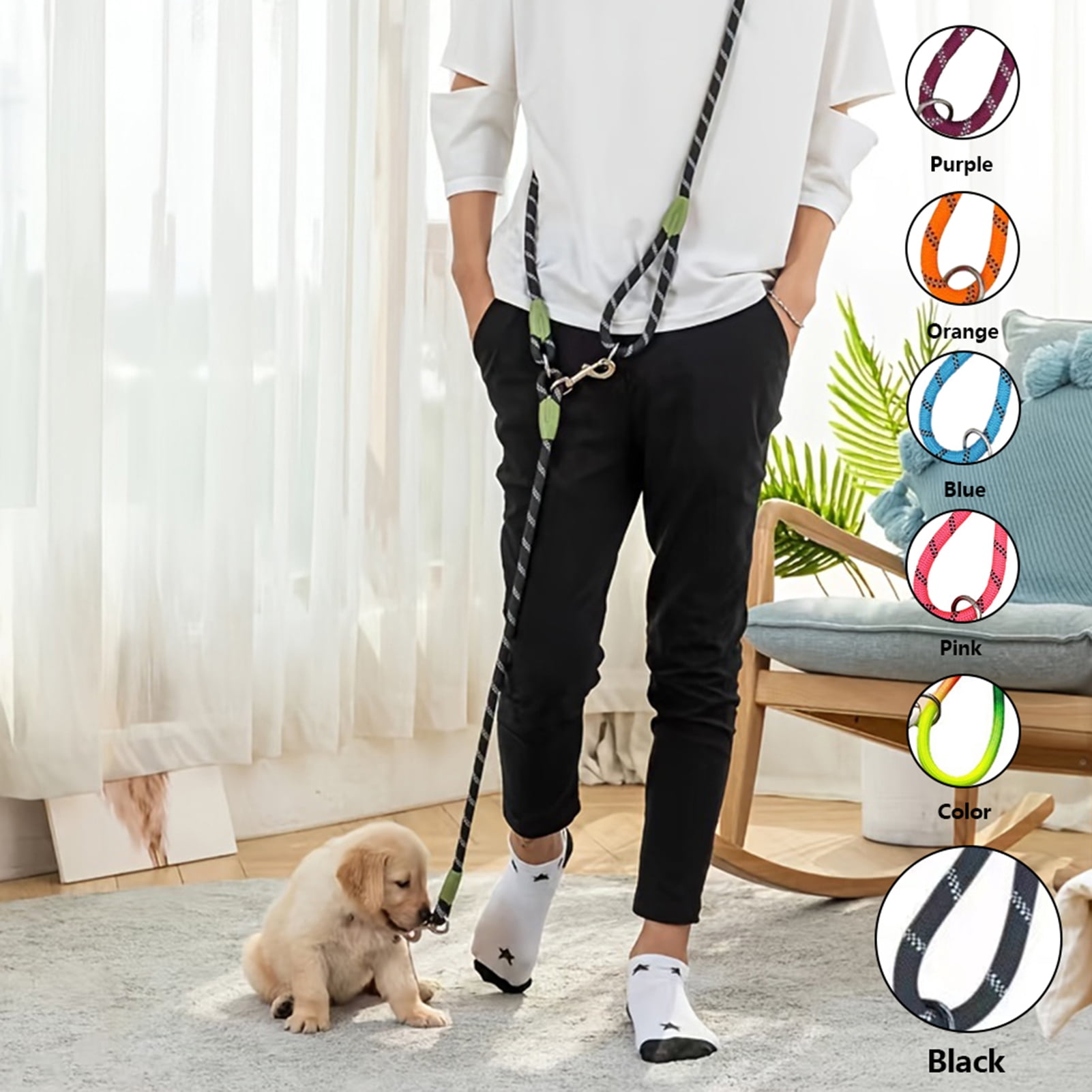 BIMZUC Hands-Free Dog Leash Nylon Training Walking Crossbody Pet Leash with Reflective Stitching Adjustable for Small Medium Large Dogs, Black Color, Single Dog Leash Version
