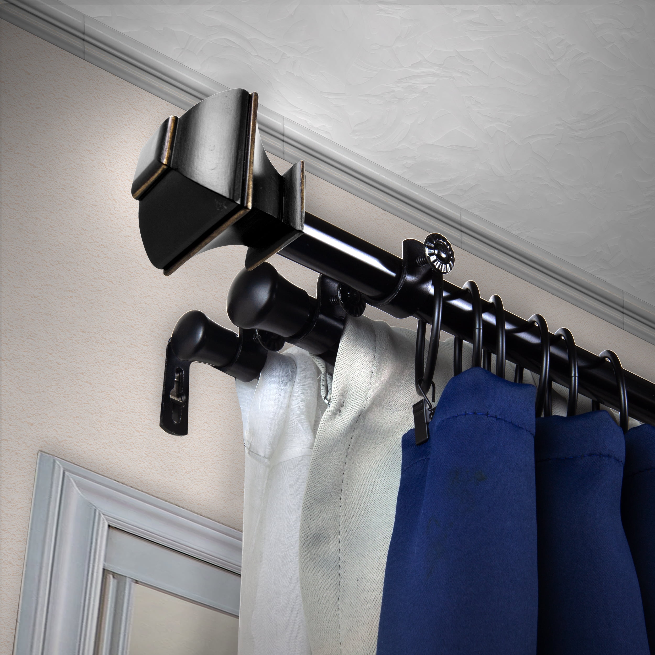 Vicky 13/16 inch Triple Curtain Rod 28-48" - Black