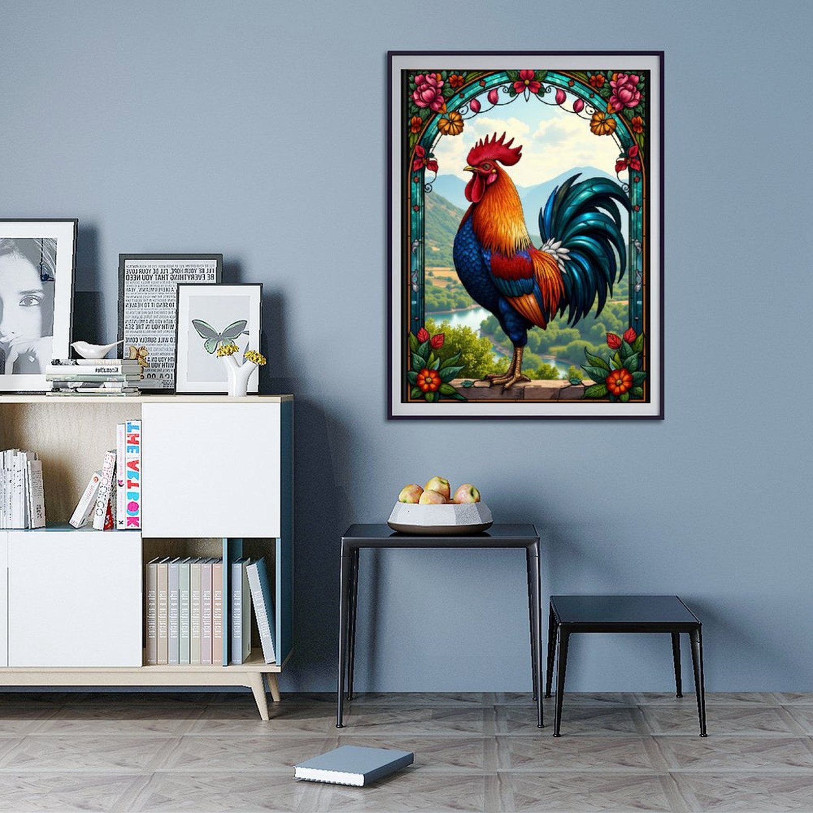 Diamond Art Kit for Adults, Colorful Rooster Stained Glass Art Diamond Painting for Adults Beginners, DIY Diamond Art Painting Kits, 5D Diamond Painting Crafts for Home Decor 12x16 Frameless