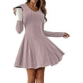 thumbnail image 2 of Long-Sleeved Sweater Dress, Autumn Dress, Round Neck, High Waist, Slim Dress, Women'S Casual Dress Lotus Pink S, 2 of 8