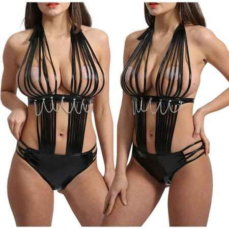 

Tangnade Sexy Leath New Jumpsuit Bodysuit Teddy Underwear Sleepwear Lingerie UnderwearBlackM