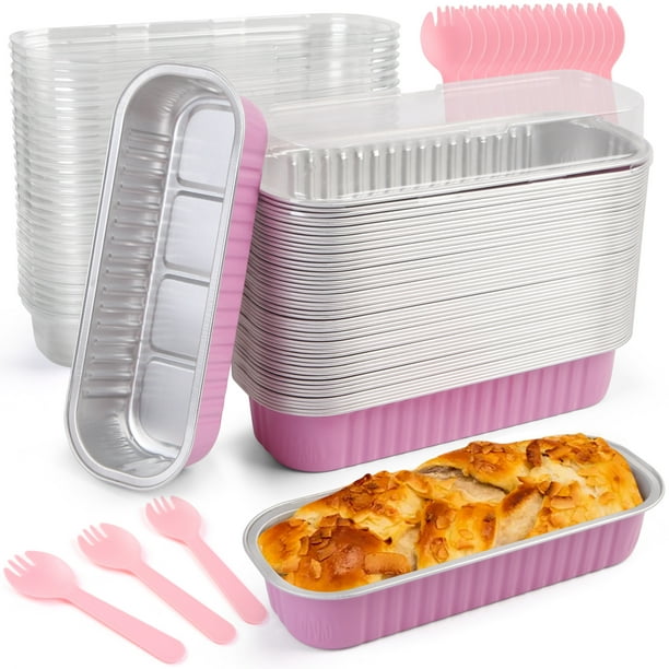 LotFancy 50 Aluminum Foil Mini Loaf Pans with Lids and Spoons, 6.5in