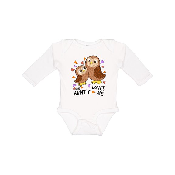 Inktastic My Auntie Loves Me- cute owl family Boys or Girls Long Sleeve Baby Bodysuit