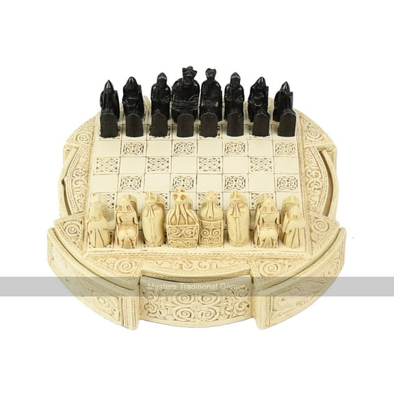 Isle Of Lewis Compact Chess Set - 9 inches, cream cabinet