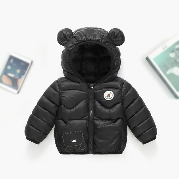 Winter Coats for Boys Warm Puffer Jackets Kids Zipper Long Sleeve Lightweight Kids Warm Winter Coat Outerwear Bear Hooded Down Jacket Boys Winter Coats Size 5-6 Years